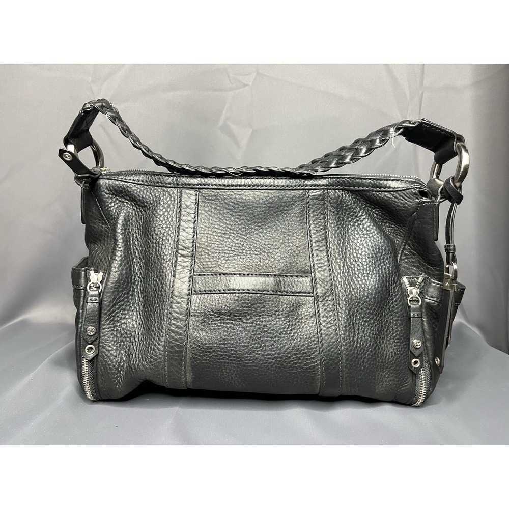 Cole Haan B24465 Black Pebbled Leather Shoulder Bag  With Braided Handle.